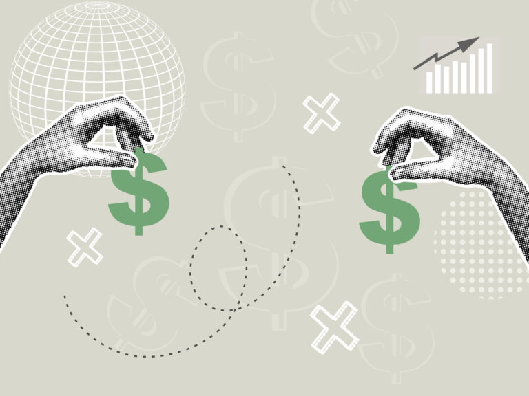 Illustration of money changing hands or being sold