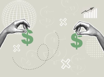 Illustration of money changing hands or being sold