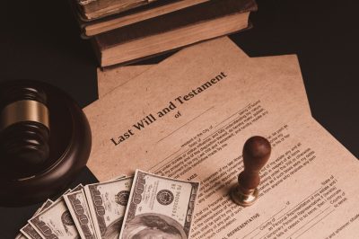 Notary's public pen and stamp on testament and last will. Notary public